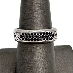 Sterling Silver Pave Black CZ Engraved 6 mm Band Ring Size 7